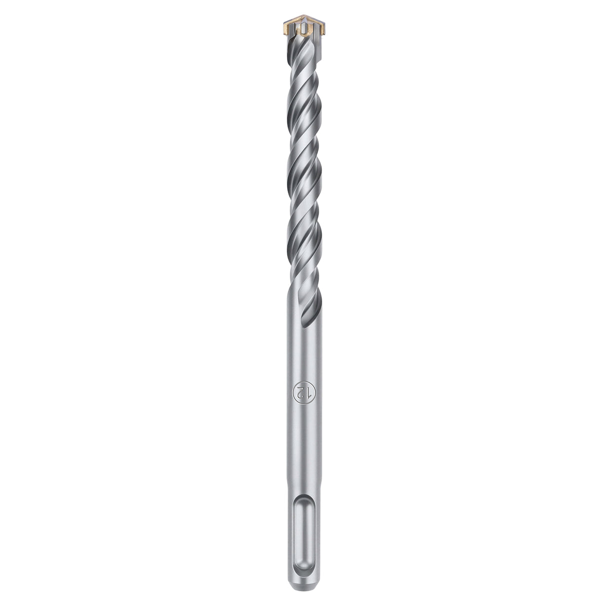 A single metallic drill bit with a fluted cutting shank and a pointed cutting edge, shown vertically on a plain white background.