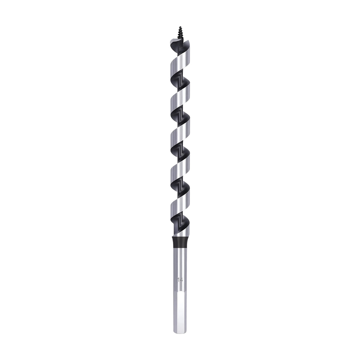 A single metal drill bit with a spiral flute pattern, shown vertically against a plain white background.
