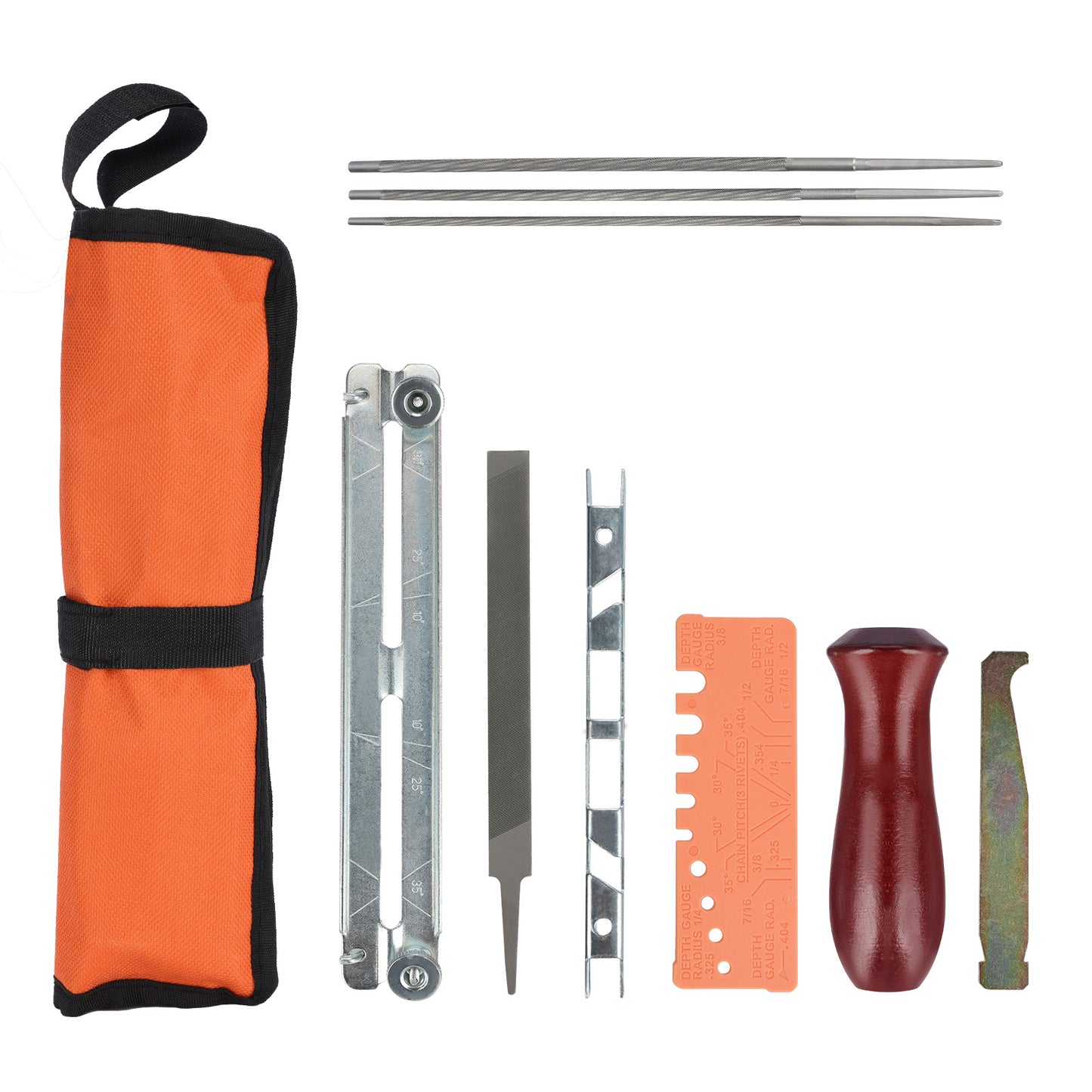 Chainsaw File Kit 9pcs, Round Files 5/32" 3/16" 7/32", Guide, Gauges & Wood Handle