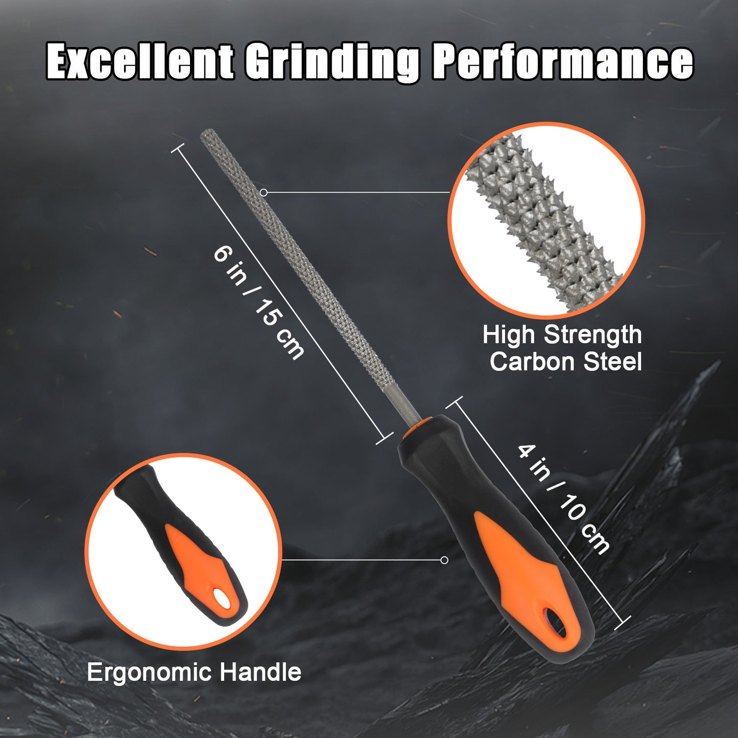 High-Quality Steel Round Metal File with Ergonomic Rubber Handle for Shaping Wood Surfaces