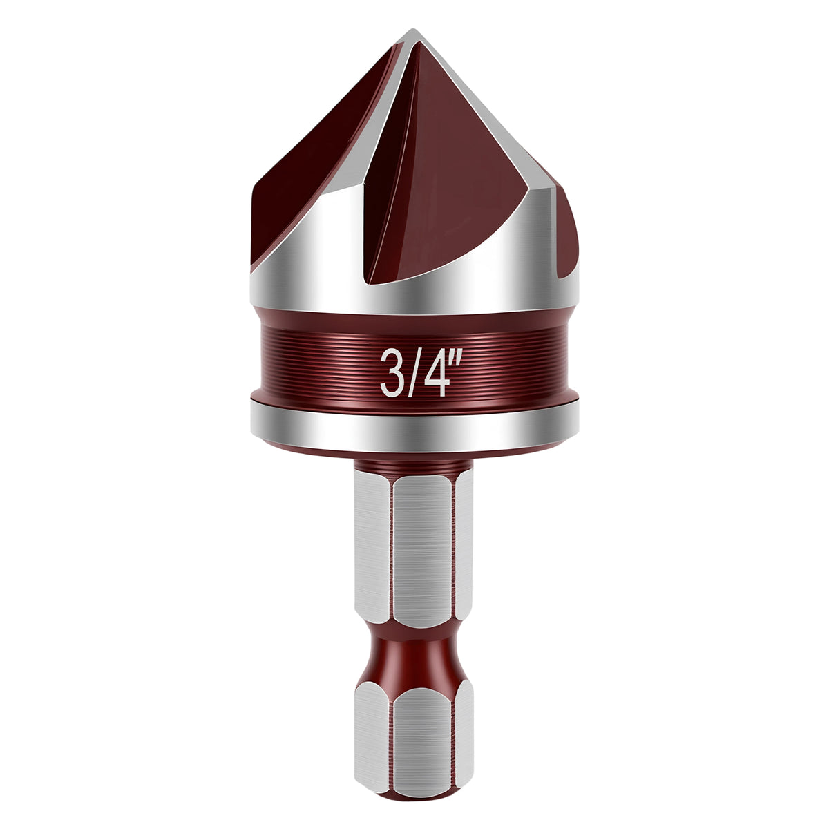 Red and silver drill bit with '3/4"' marking on a white background