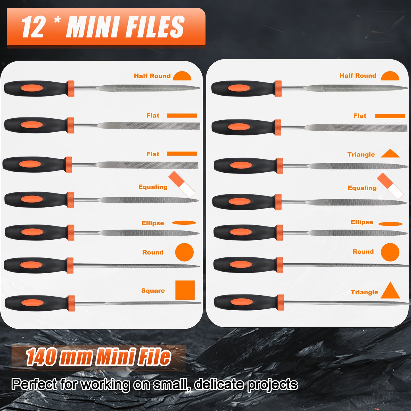 19-Pcs Metal File Set – Alloy Steel Flat, Triangle, Half-Round, Round + 12 Needle Files w/ Case