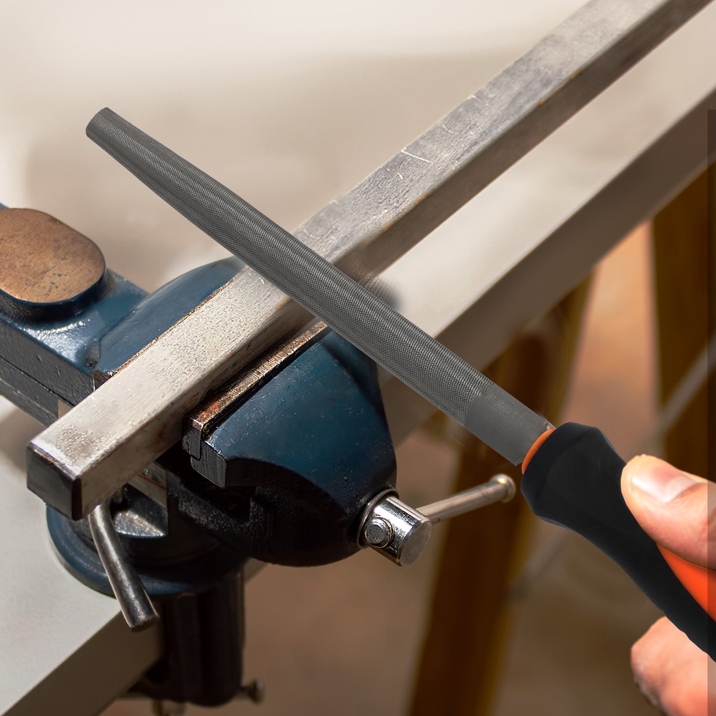 Half-Round File, High Carbon Steel with Ergonomic Rubber Handle for Wood, Metal & Plastic