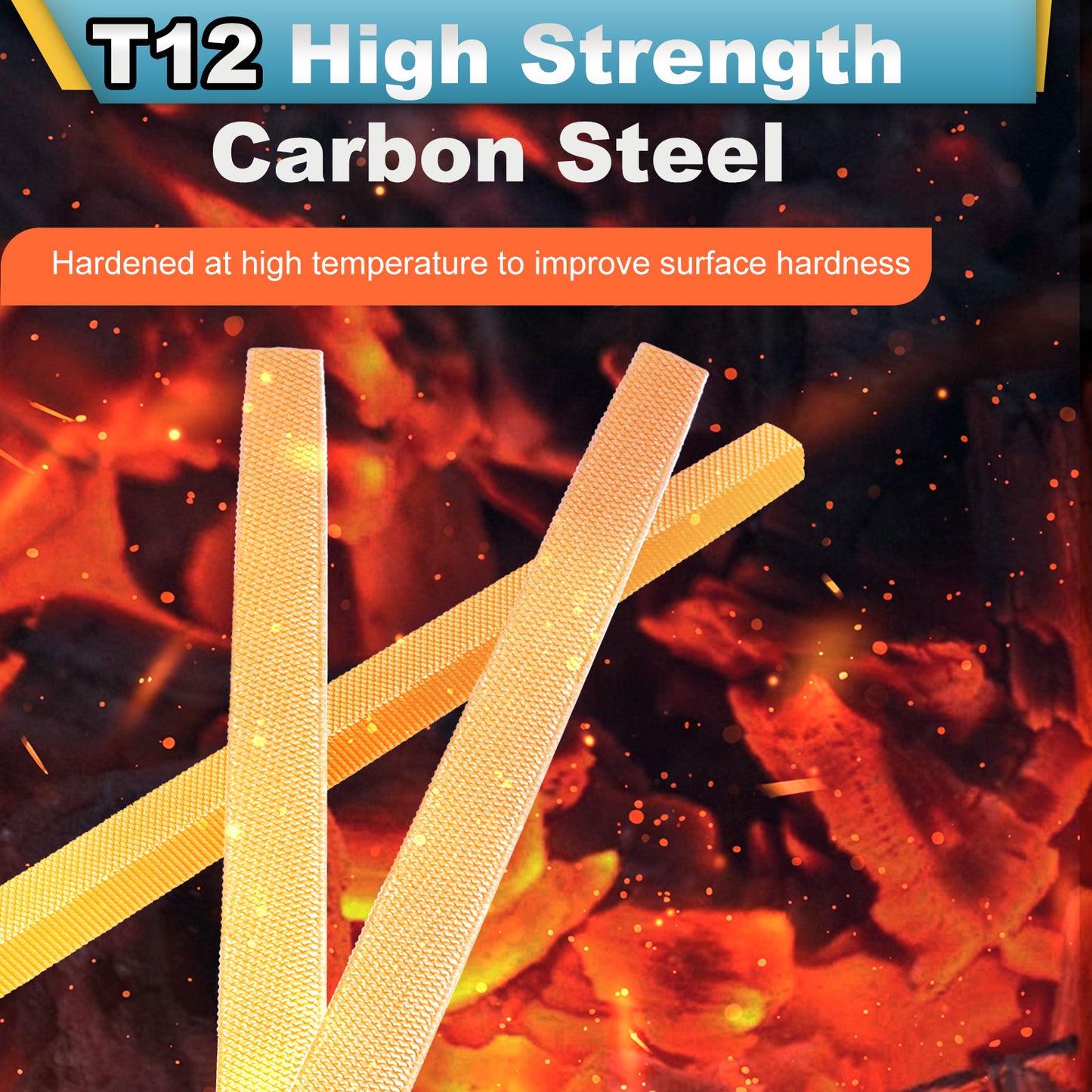 High strength carbon steel bars with a fiery background