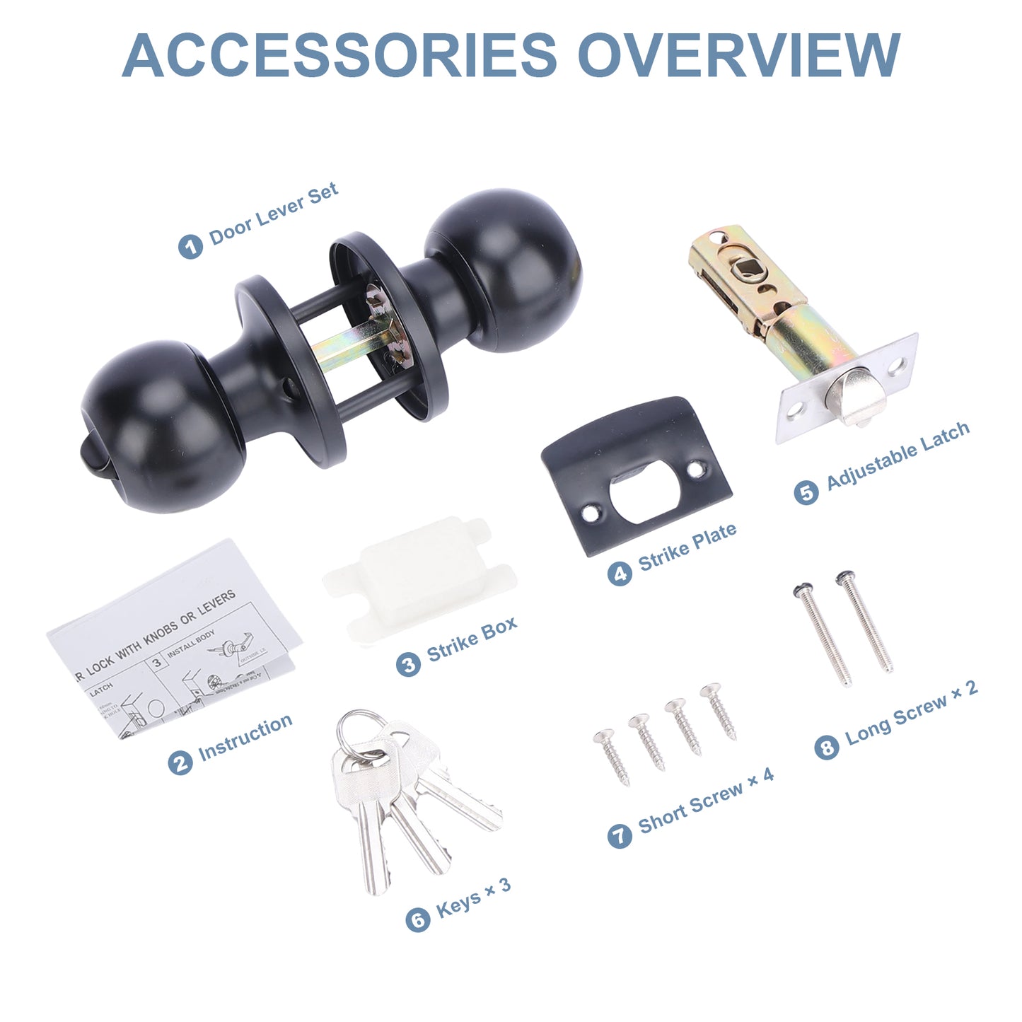 Entry Door Handle Set, Lock with Key, Reversible for Left or Right Hand, Black