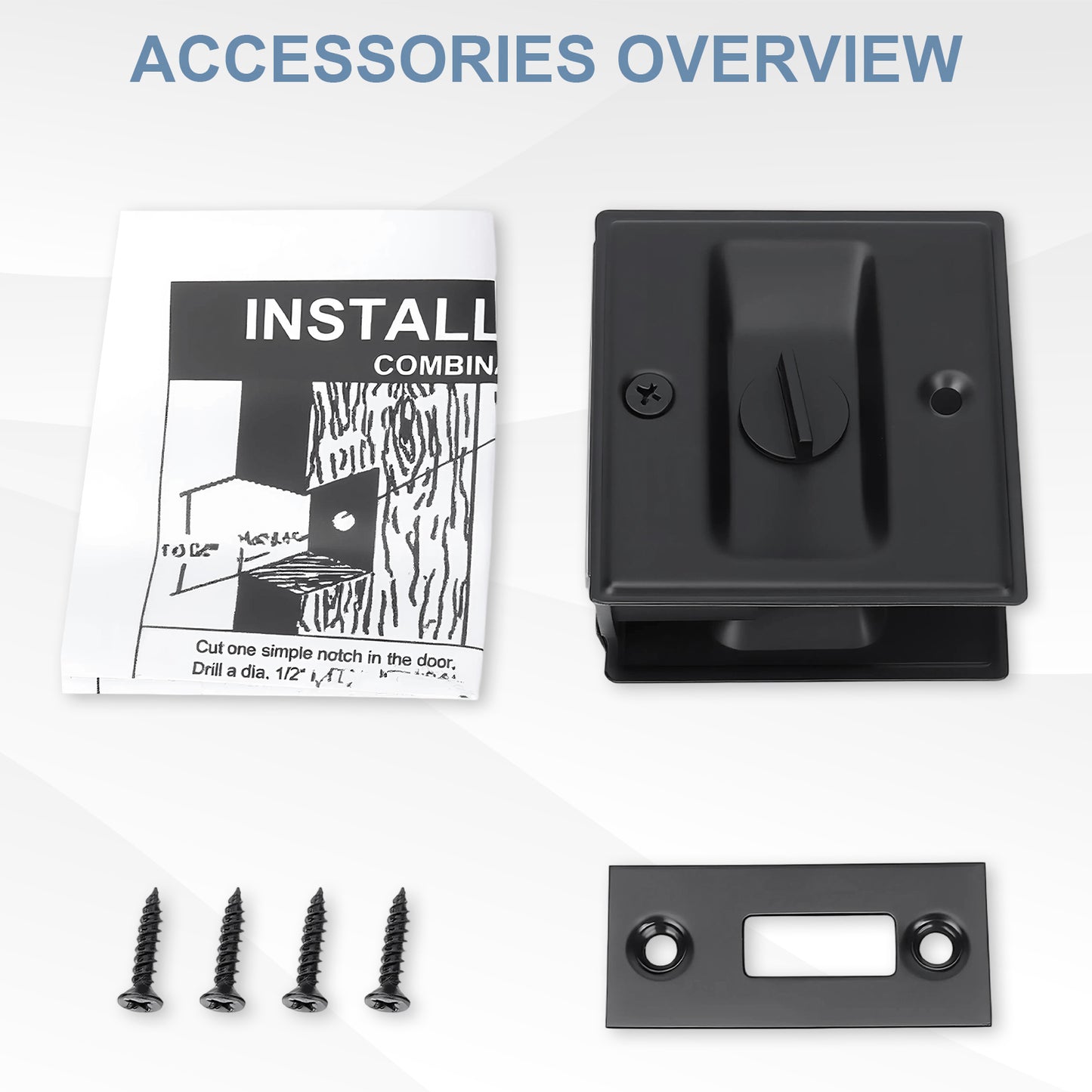 Square-Shaped Slotted Sliding Door Lock, Black Stainless Steel, Privacy Model