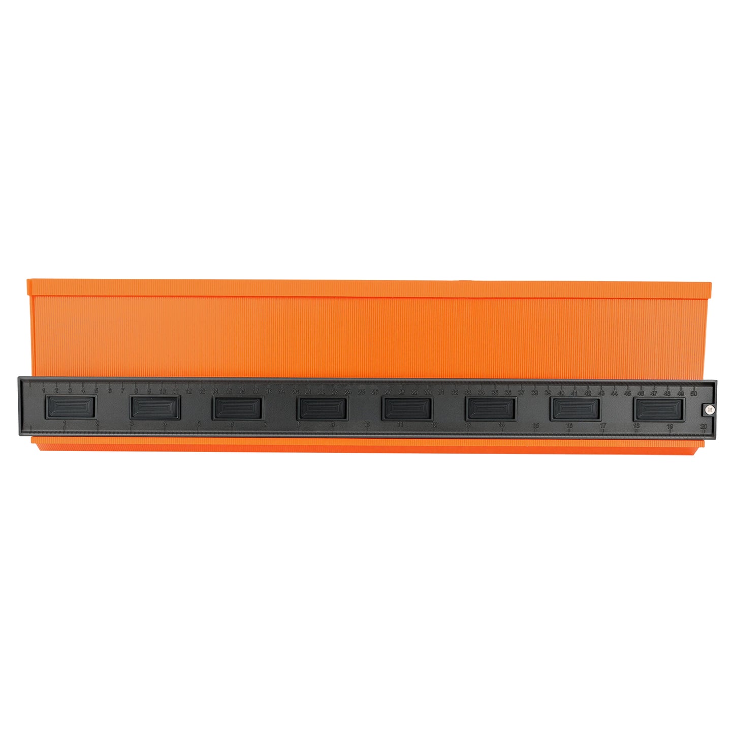 Orange planter box with black handles on a white background