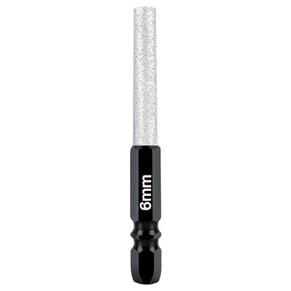 Diamond nail drill bit with black base and silver cylindrical tip on a white background