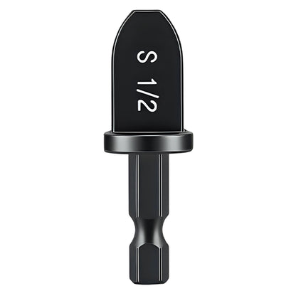 Black drill bit with measurement 'S 1/2' on a white background