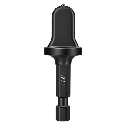 Black drill bit on a white background