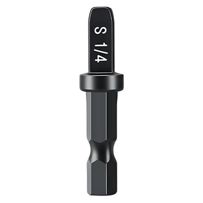 Black drill bit with 'S 1/4' marking on a white background