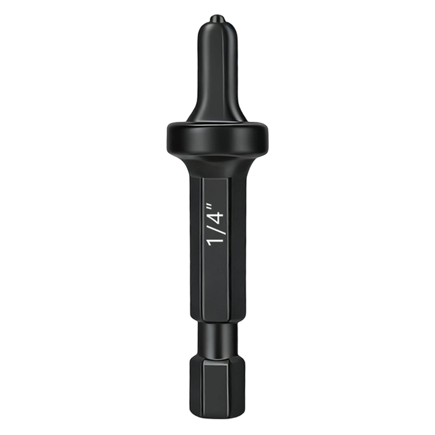 Black drill bit on a white background