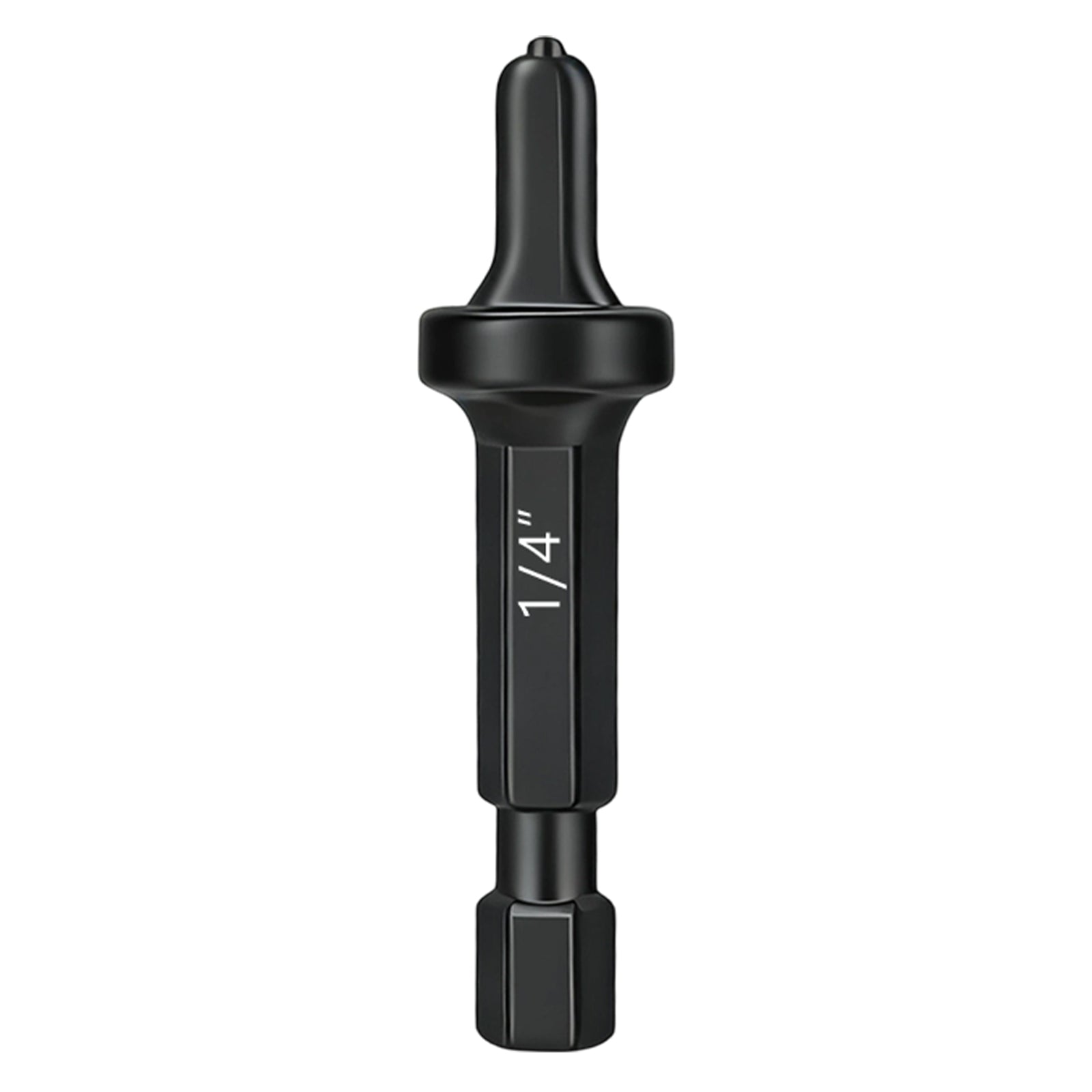 Black drill bit on a white background