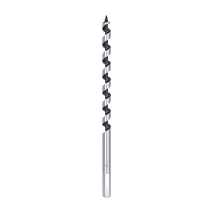 A single metal drill bit with a black-coated spiral fluted body and a silver shank, shown vertically against a plain white background.