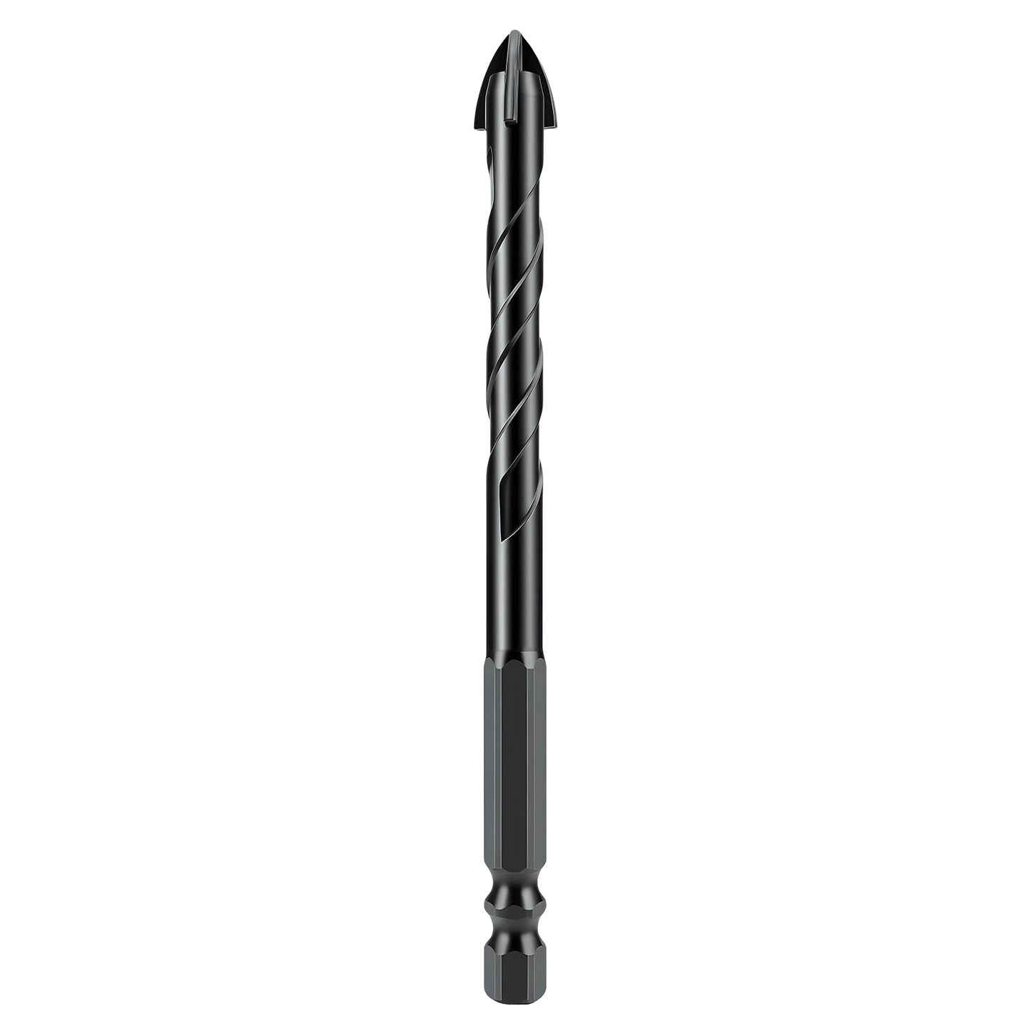 Black drill bit on a white background