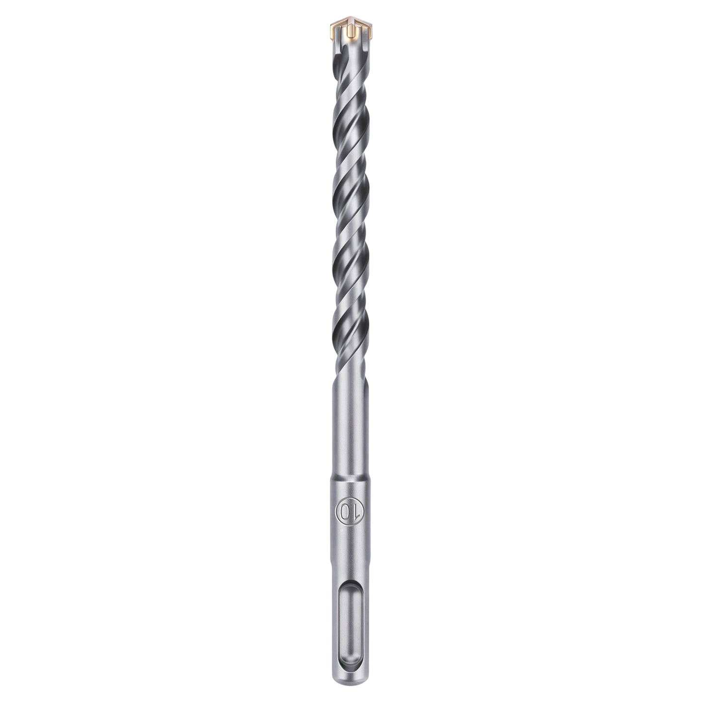 A single metal drill bit with a twisted fluted shaft and a pointed cutting tip, shown vertically on a plain white background.