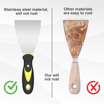 Hardy Supply Putty Knife rust-resistant stainless steel blade vs. easy-rust alternatives, durable for long-term drywall repair, painting, and home improvement use