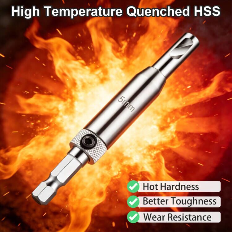 Metal drill bit with high temperature quenched HSS properties against a fiery background