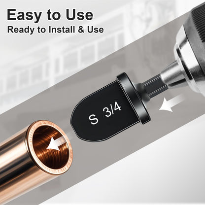 Copper pipe fitting with a tool for installation on a white background