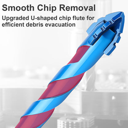 5-Piece 4-Flute Eccentric Drill Bit Set & Singles | Carbide Tip for Tile, Concrete, Wood, Glass