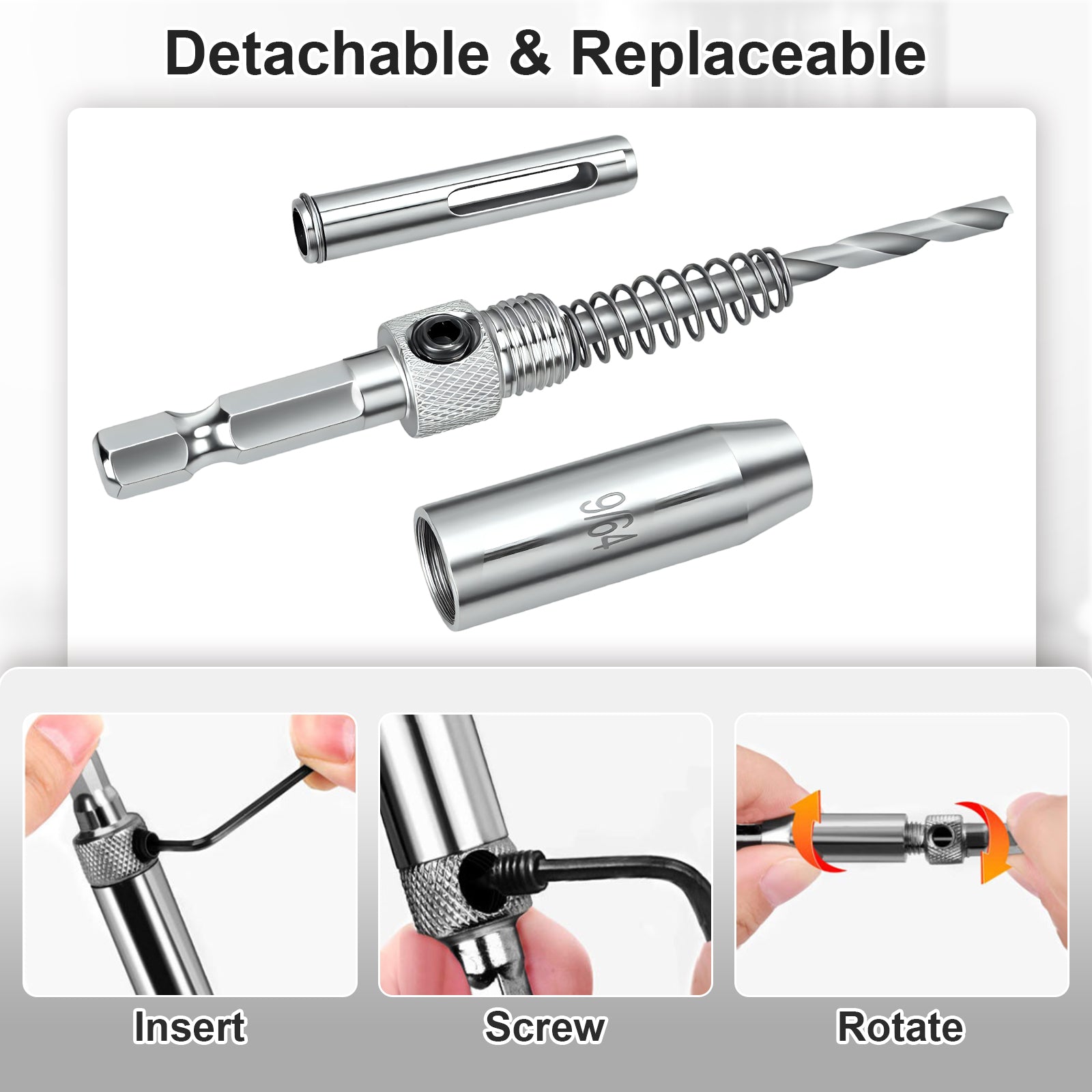 Tool with detachable and replaceable components on a white background