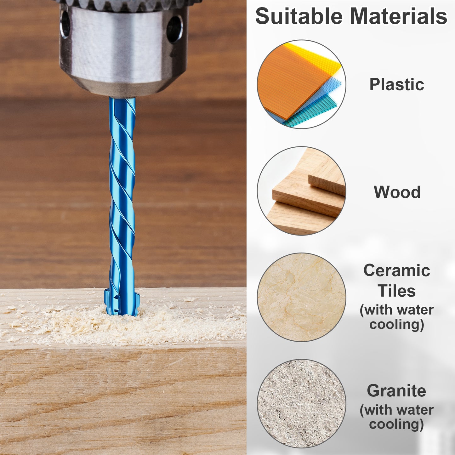 5-Piece 4-Flute Eccentric Drill Bit Set & Singles | Carbide Tip for Tile, Concrete, Wood, Glass