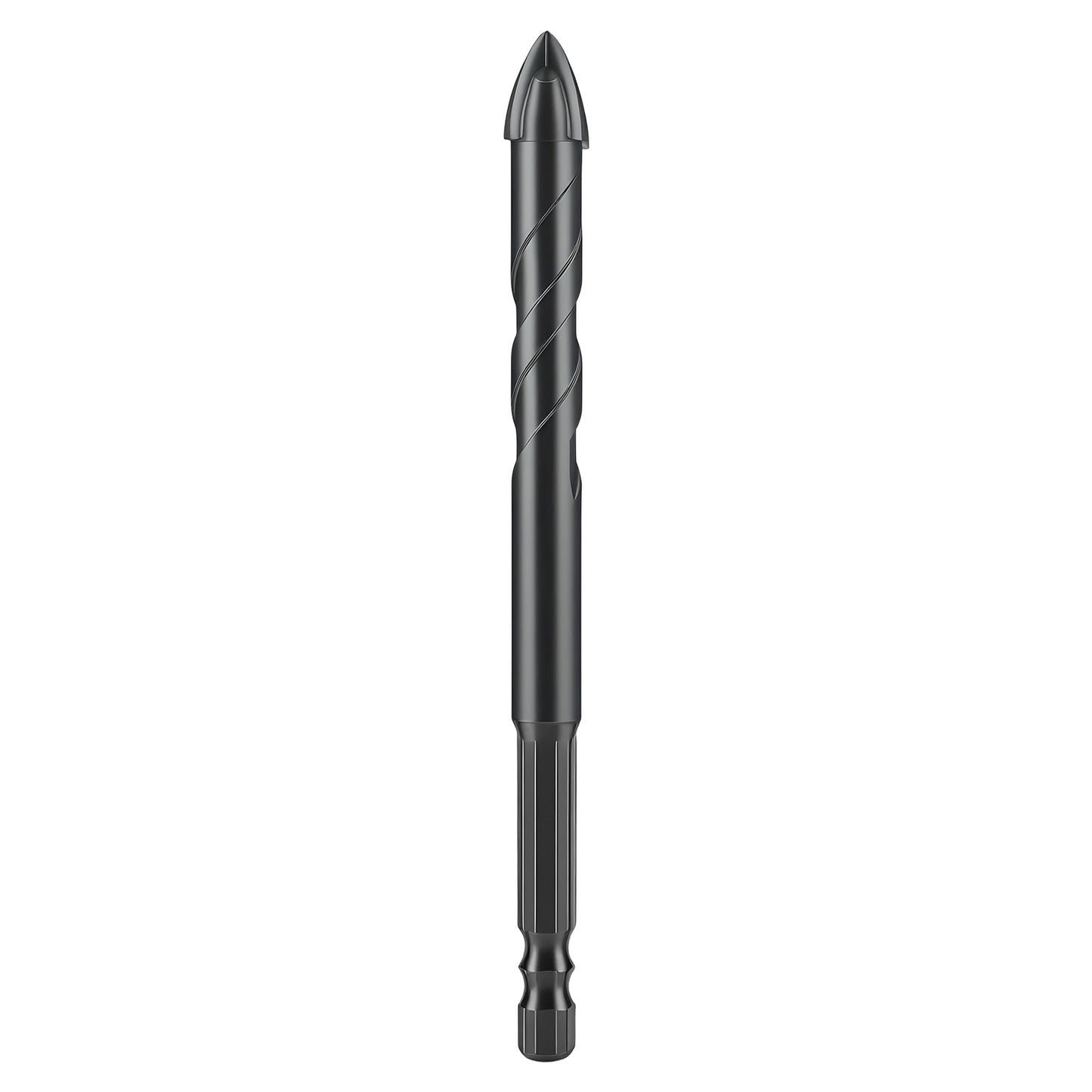 Black drill bit on a white background