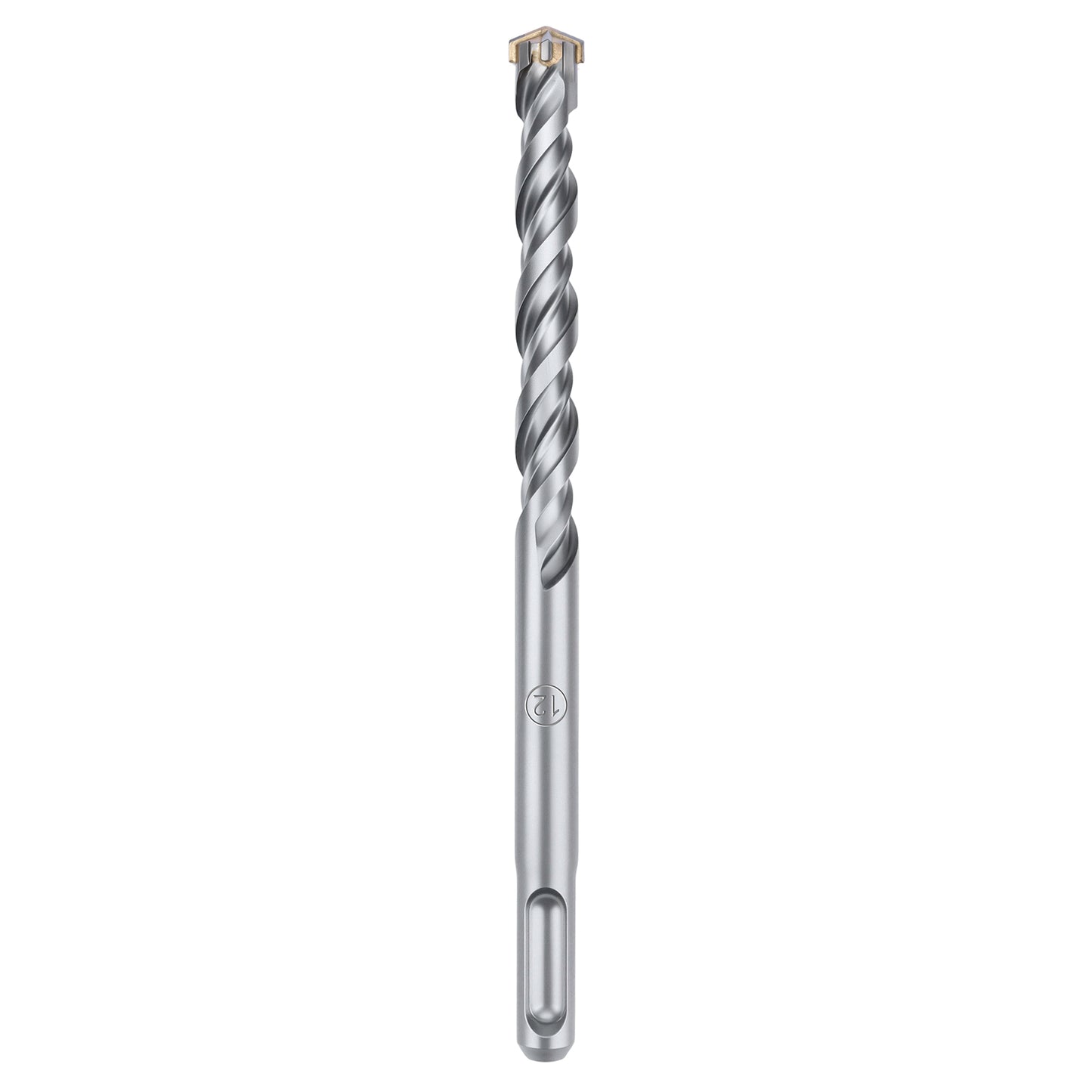 A single metallic drill bit with a fluted cutting shank and a pointed cutting edge, shown vertically on a plain white background.