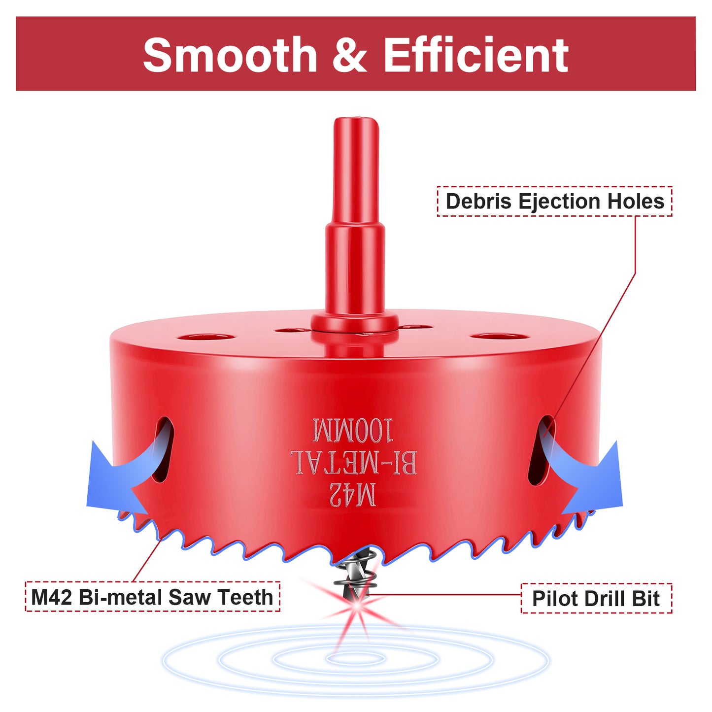 M42 Bi-Metal Hole Saw with Pilot Drill, Debris Holes, Smooth & Efficient Cutting