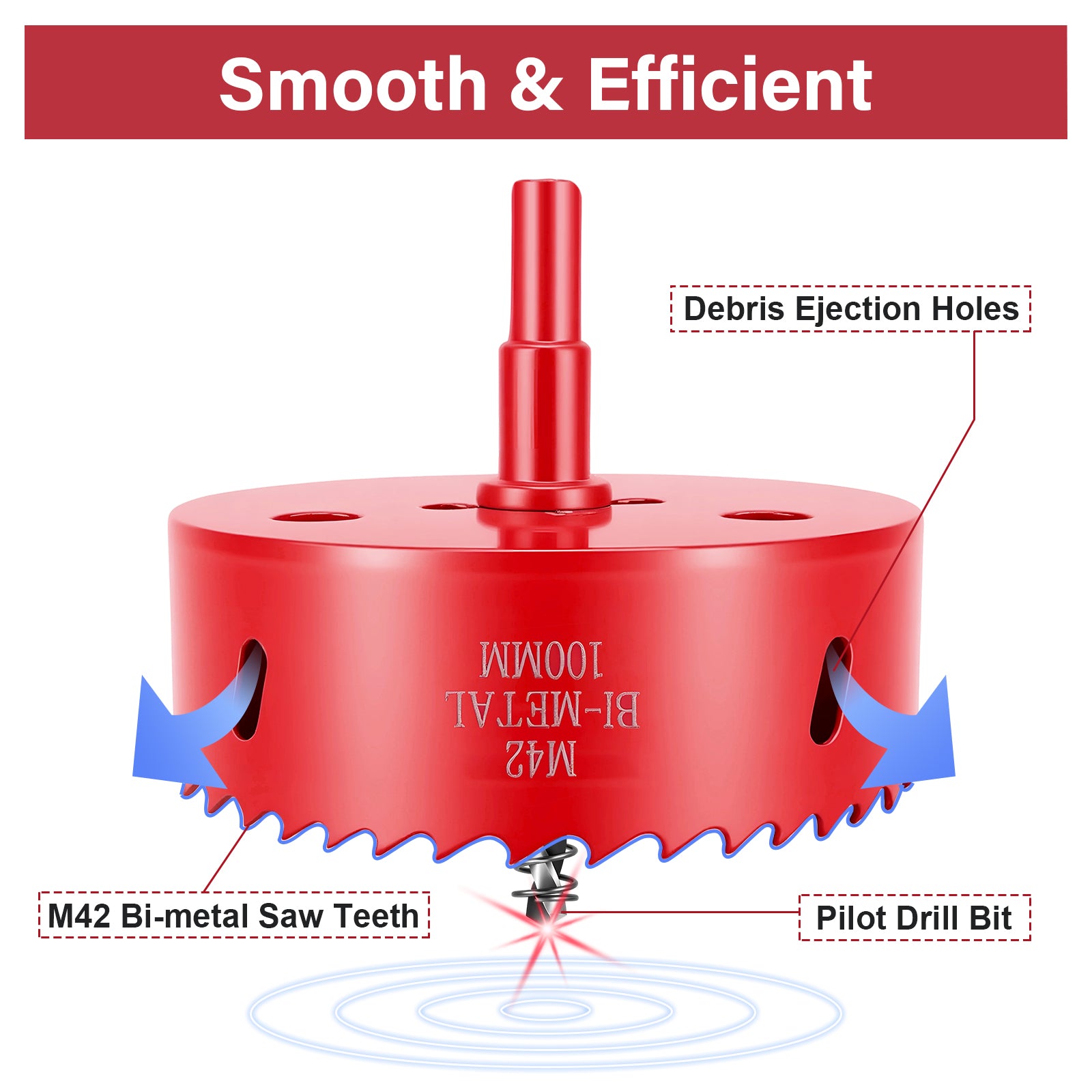 M42 Bi-Metal Hole Saw with Pilot Drill, Debris Holes, Smooth & Efficient Cutting