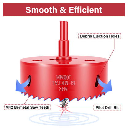 M42 Bi-Metal Hole Saw with Pilot Drill, Debris Holes, Smooth & Efficient Cutting
