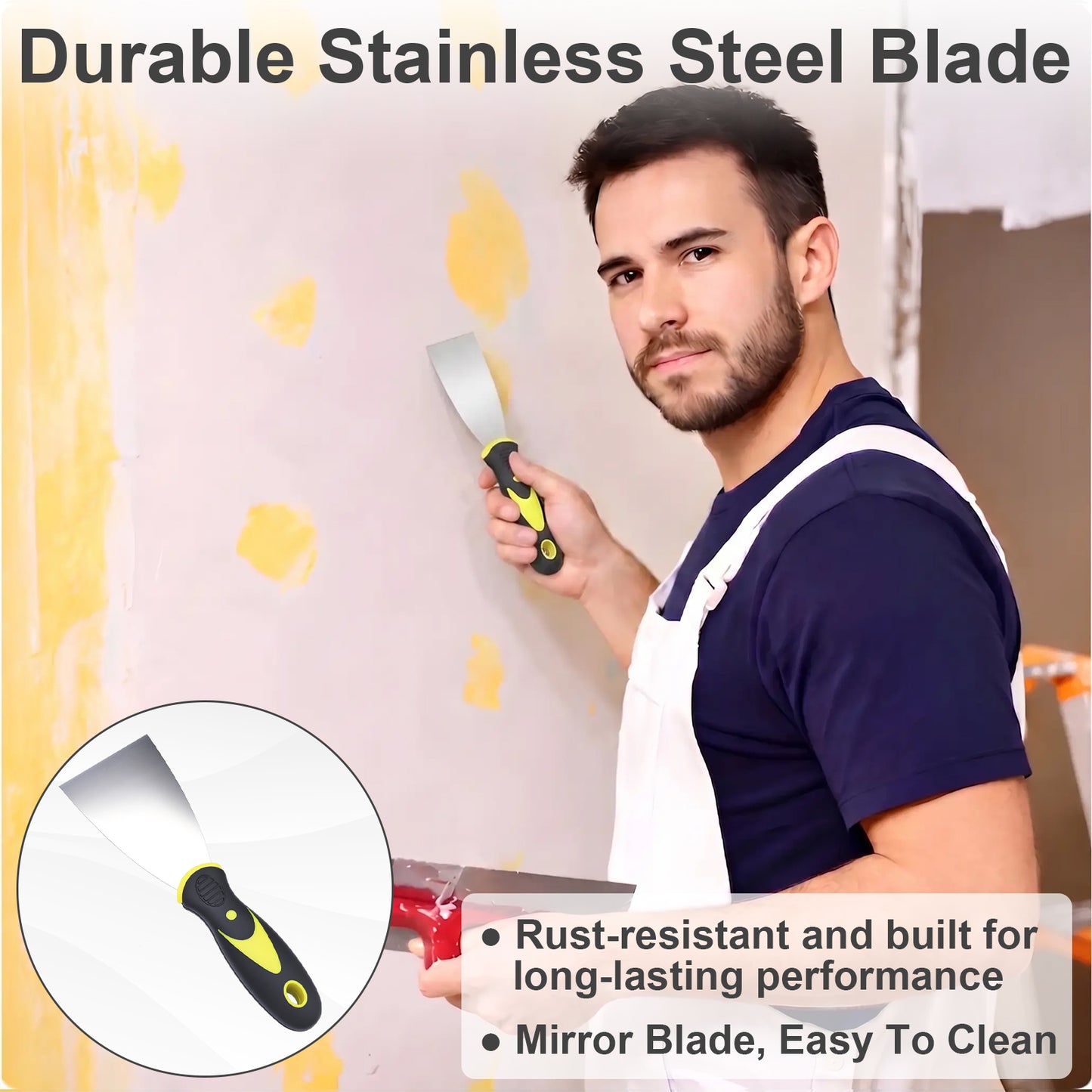 Hardy Supply Putty Knife with durable stainless steel blade, rust-resistant, easy to clean, ideal for drywall repair, paint prep, and home improvement projects