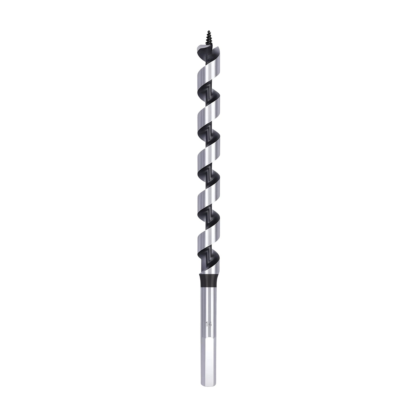 A single metal drill bit with a spiral flute pattern, shown vertically against a plain white background.