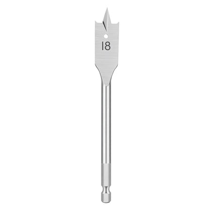 A silver metal 18-inch spade drill bit with a flat shank, shown vertically against a plain white background.