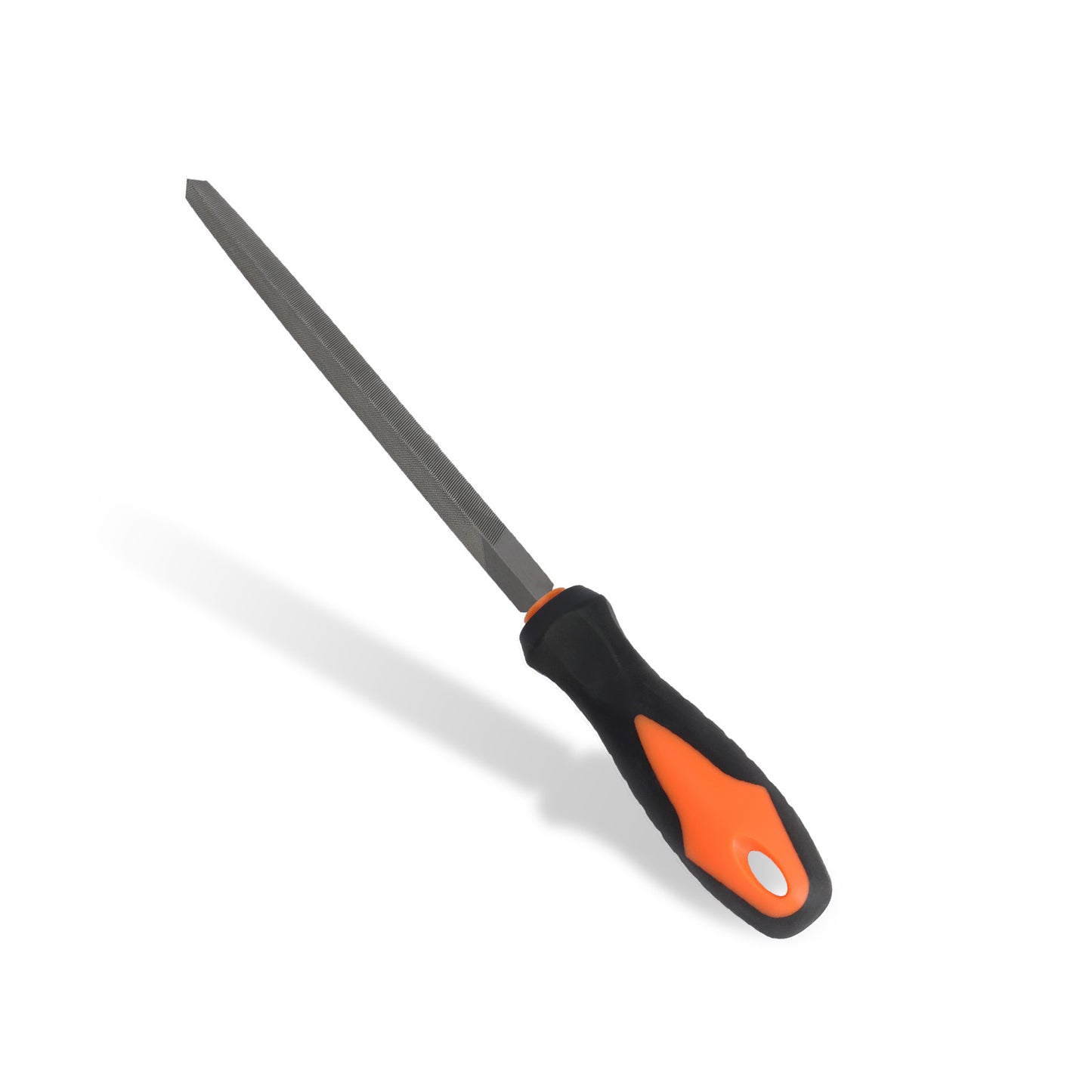 Diamond file with orange and black handle on a white background