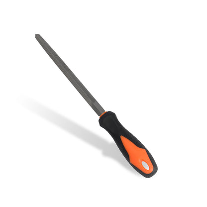 Diamond file with orange and black handle on a white background