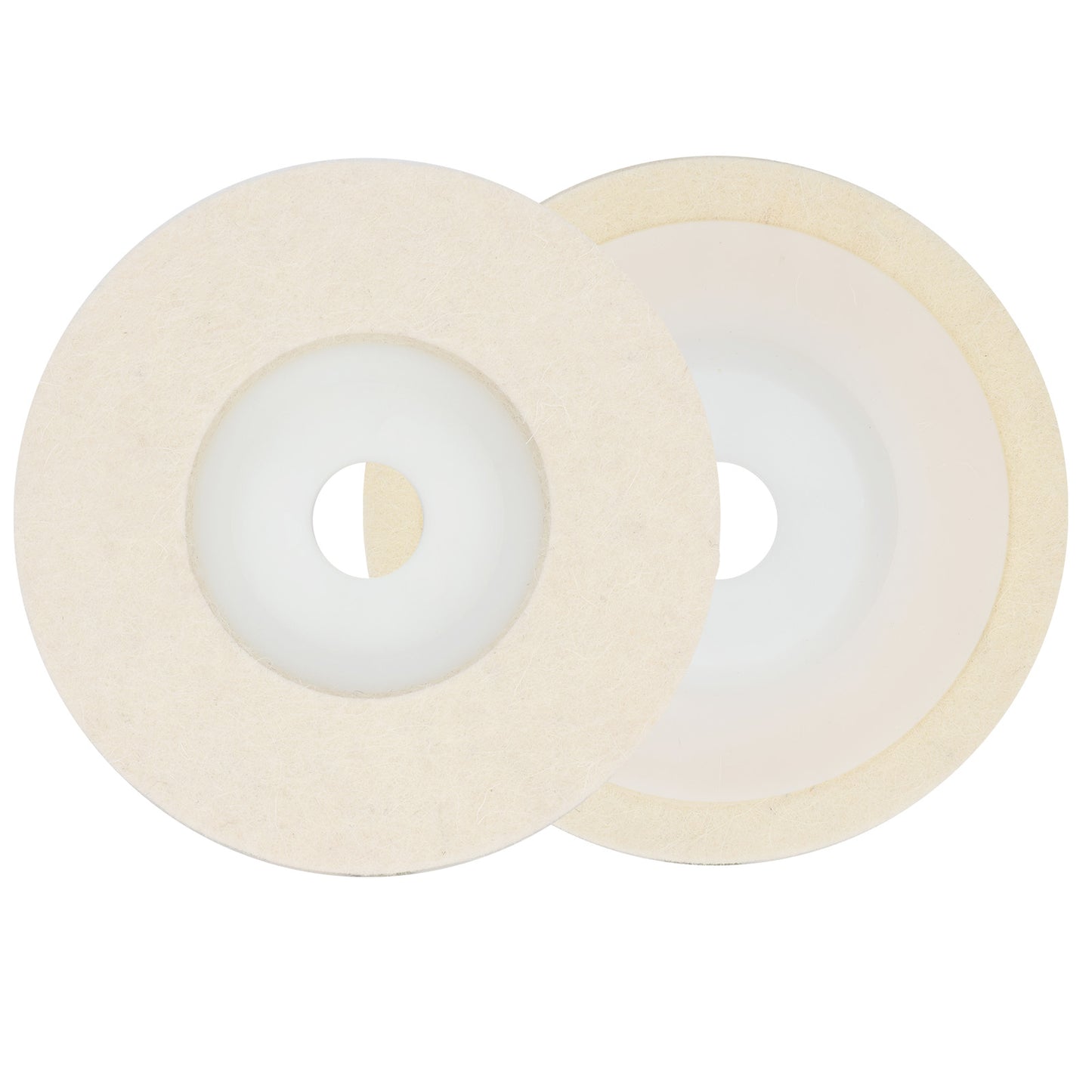 Two white circular filters on a white background
