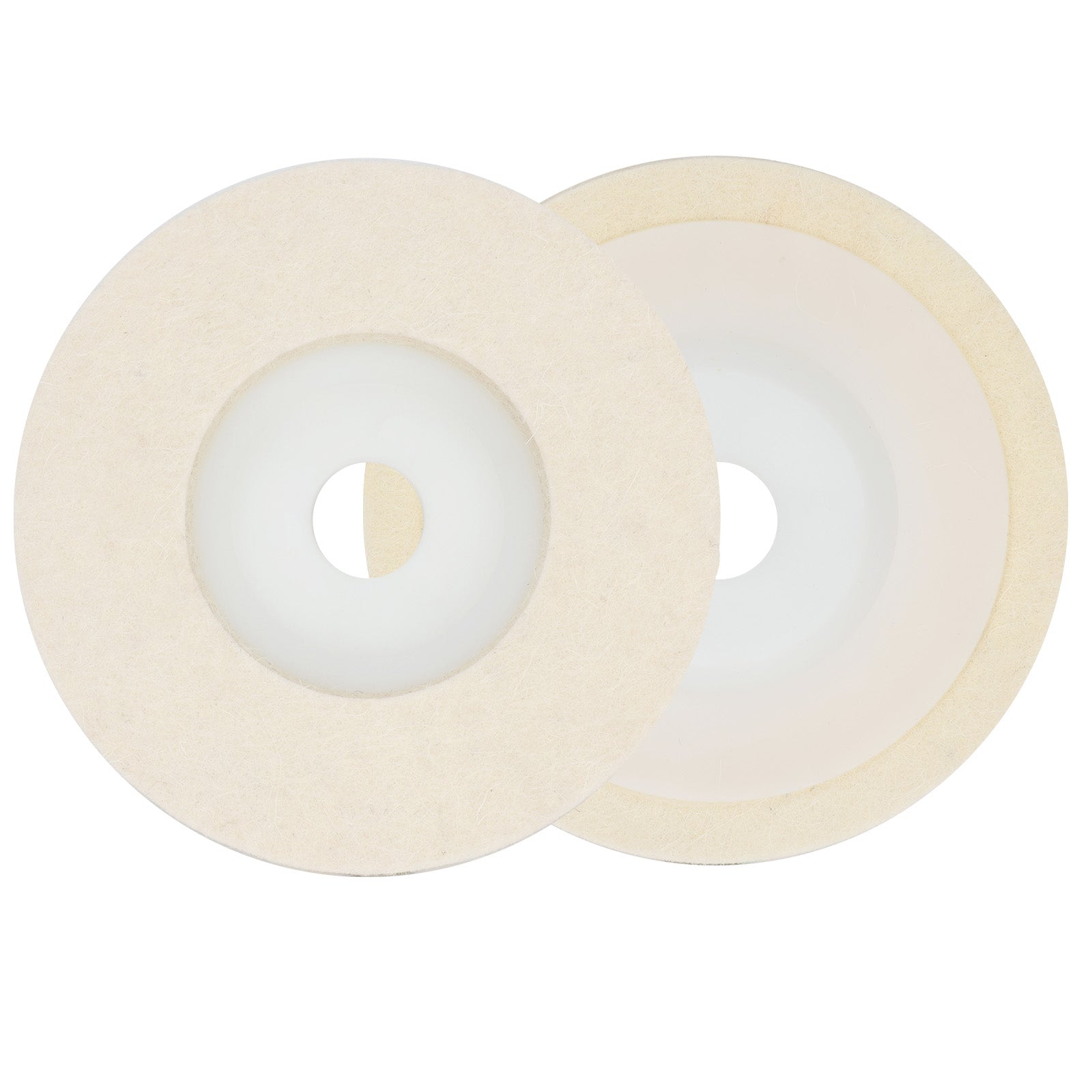 Two white circular filters on a white background