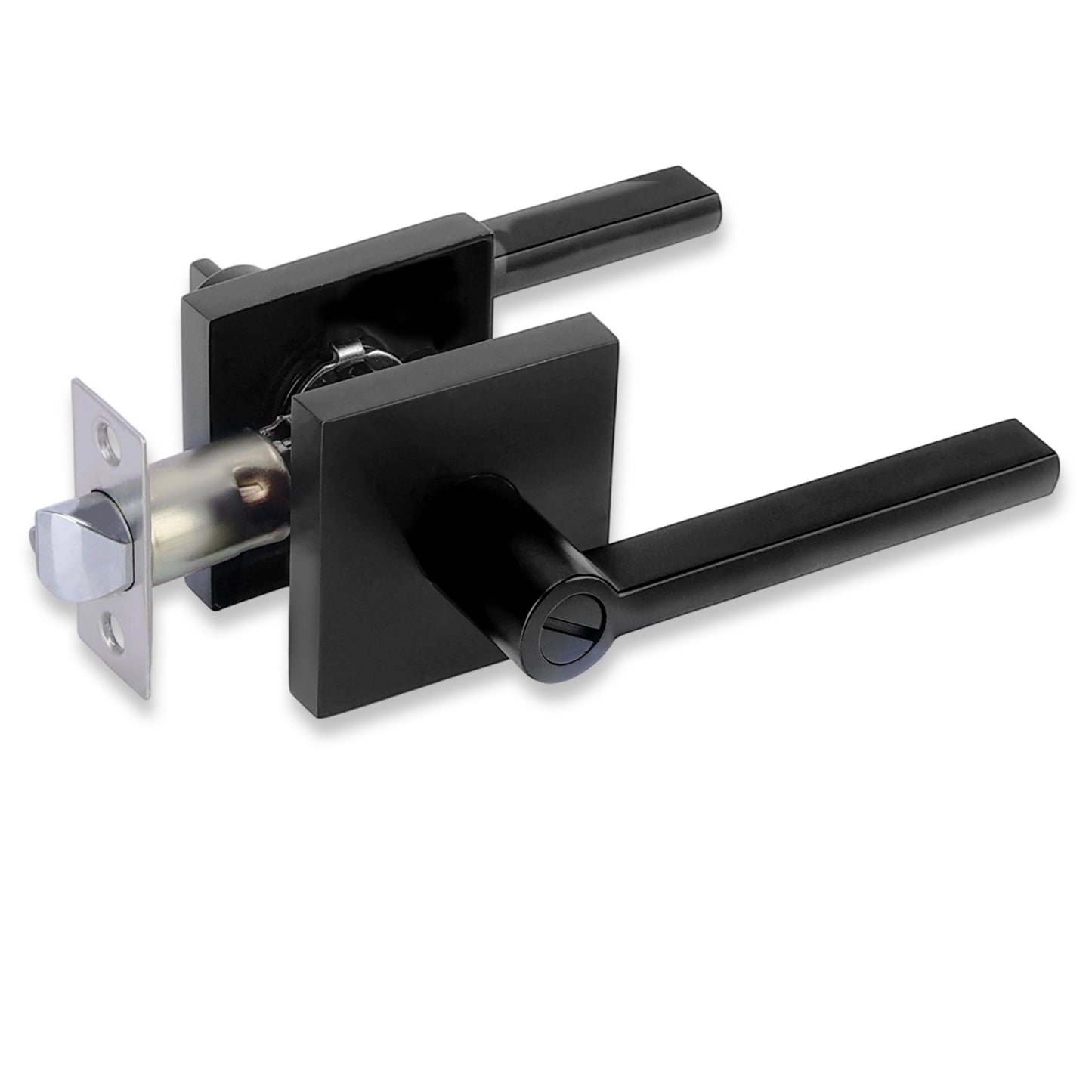 Black door handle lock assembly on a white background