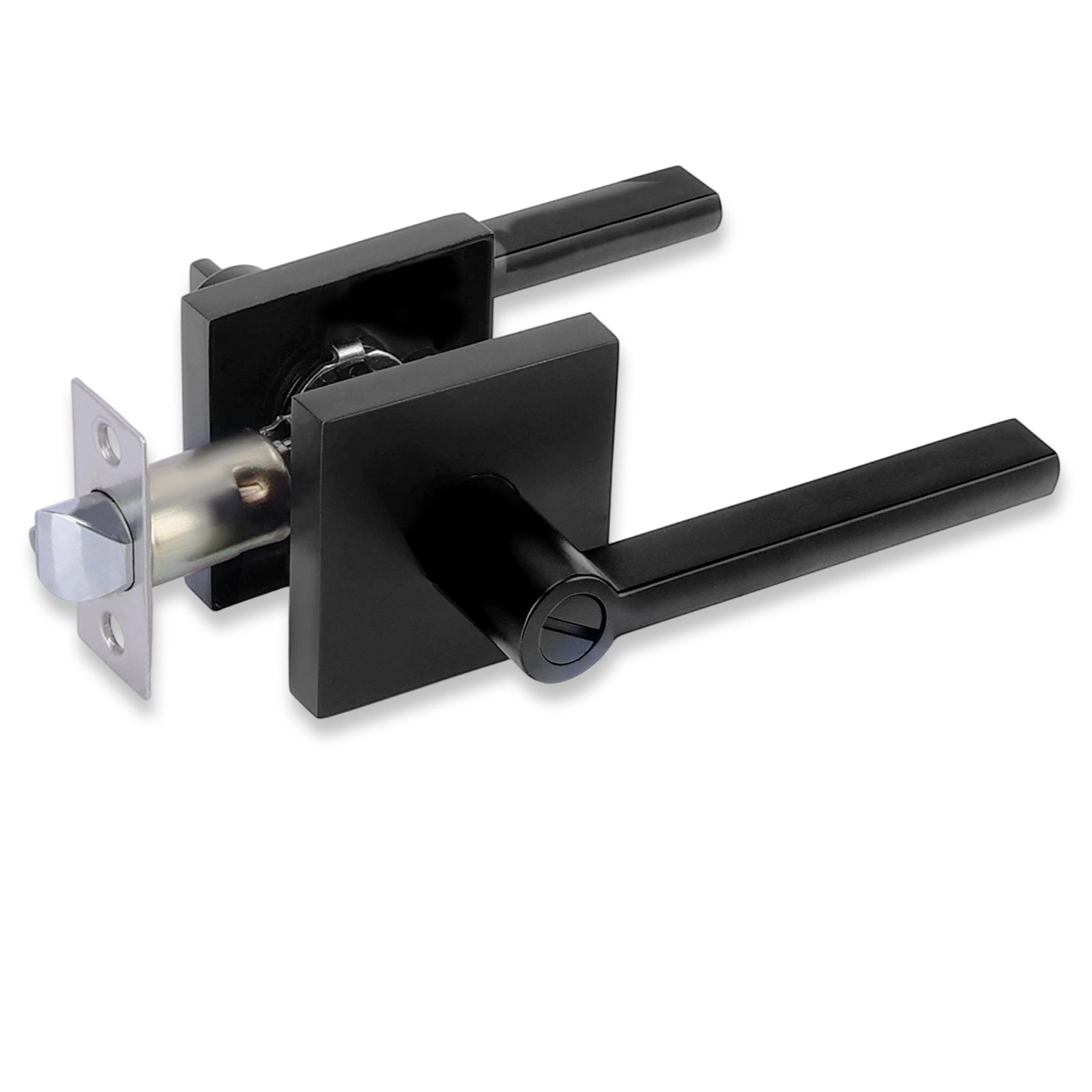 Black door handle lock assembly on a white background