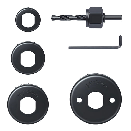 4-piece high carbon steel hole saw set with arbor and hex wrench for wood drywall and PVC, sharp toothed blades for precise drilling