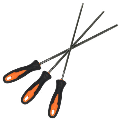 Set of four screwdrivers with black and orange handles on a white background