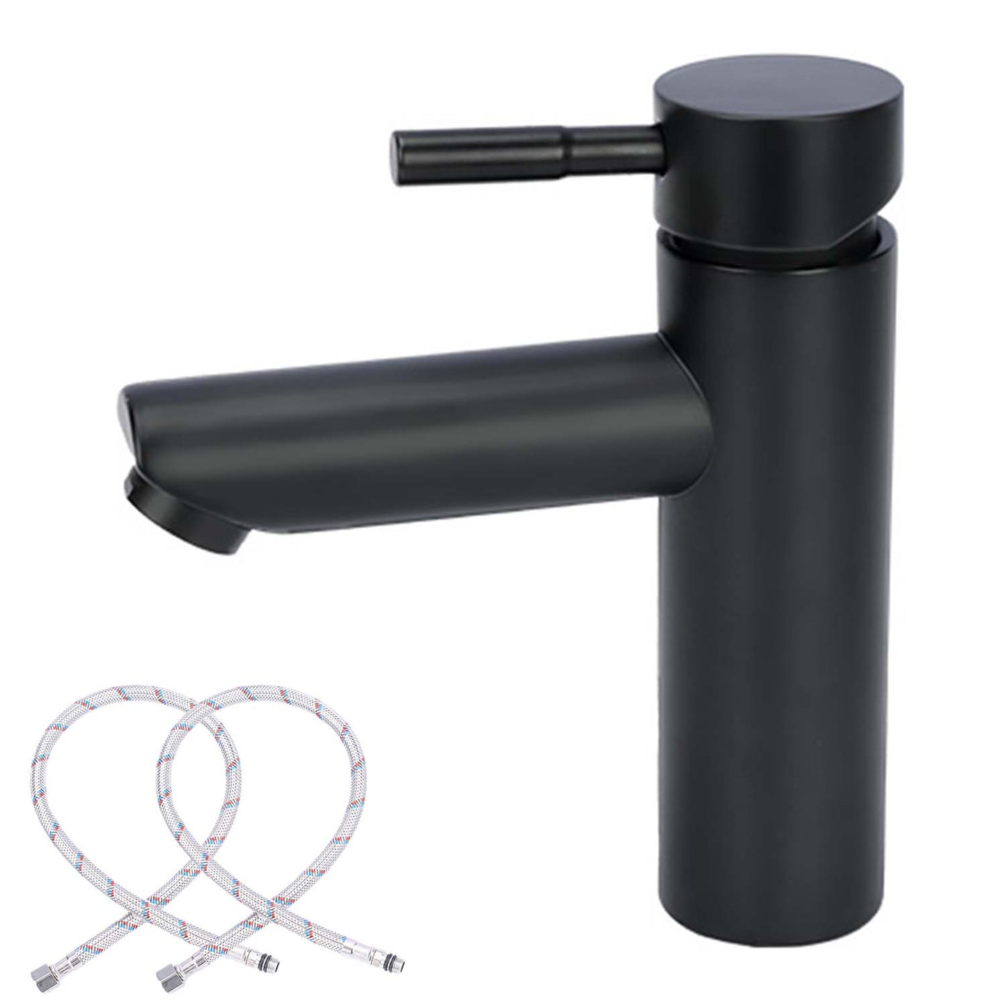 Black faucet with two hoses on a white background