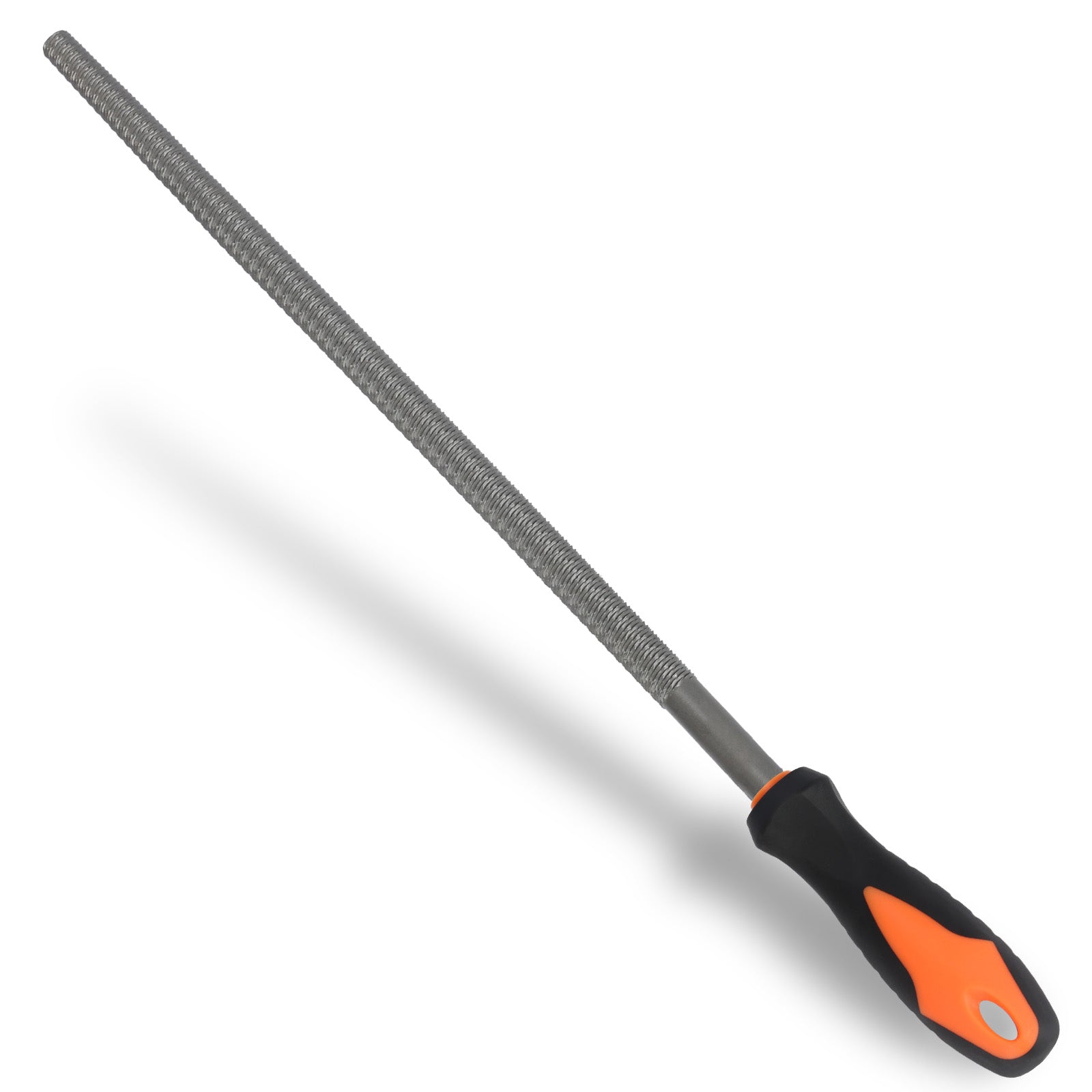 Diamond file with black and orange handle on a white background