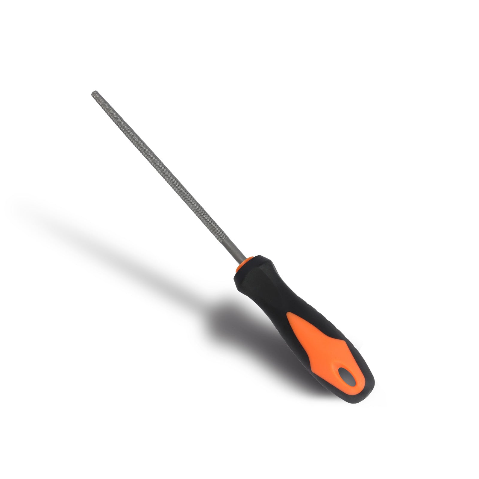 Screwdriver with black and orange handle on a white background