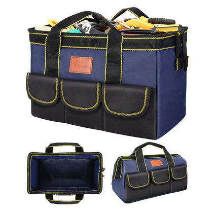12-Inch Tool Bag, Wide Mouth Tote with Hard Bottom & Pockets Organizer