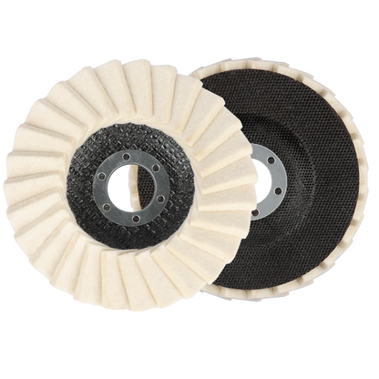 Two abrasive discs with different textures on a white background