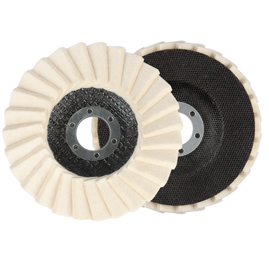 Two abrasive discs with different textures on a white background