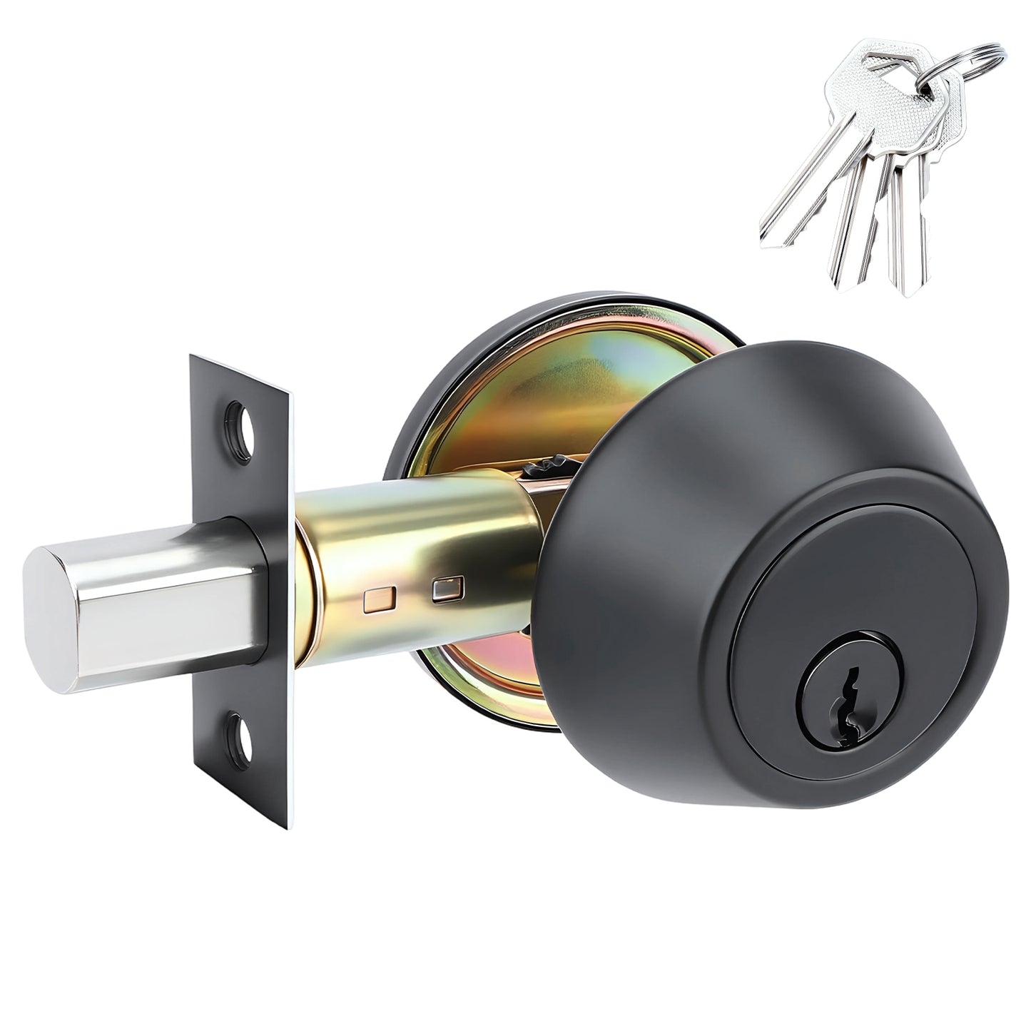 Door handle with key on a white background