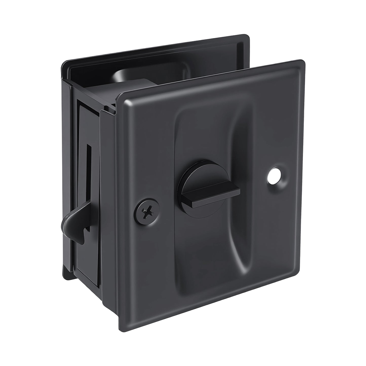 Square-Shaped Slotted Sliding Door Lock, Black Stainless Steel, Privacy Model